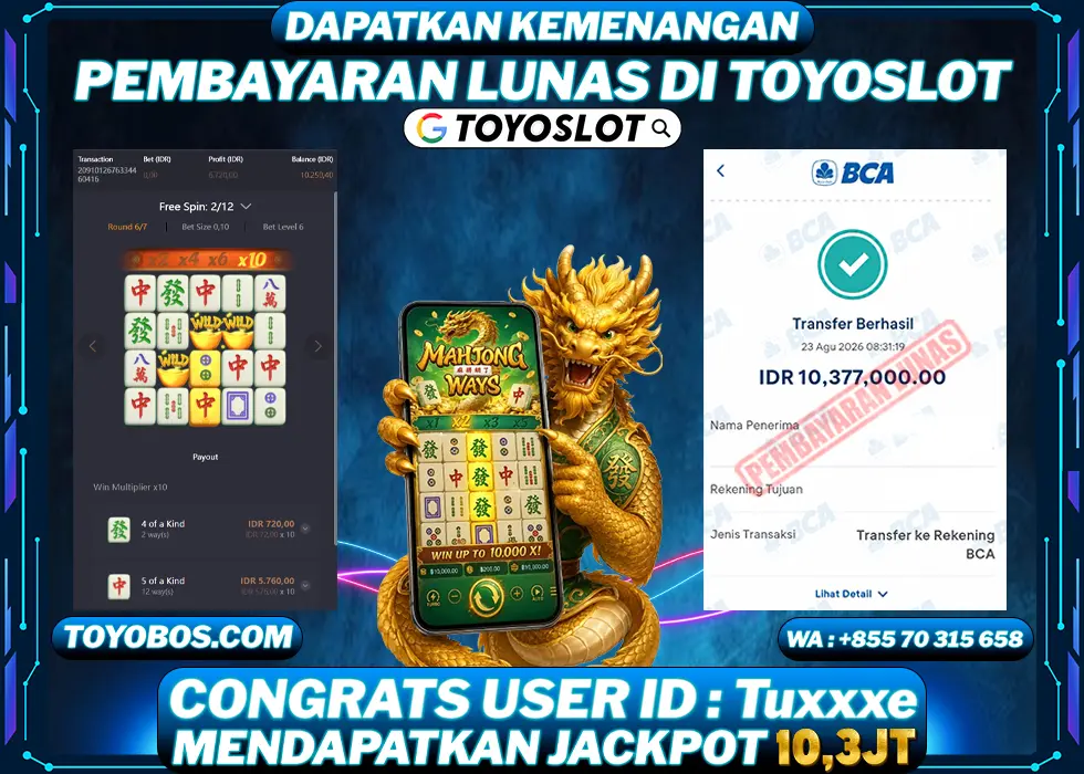 TOYOSLOT - BUKTI KEMENANGAN Mahjong Ways Rp10,300,000,- LUNAS